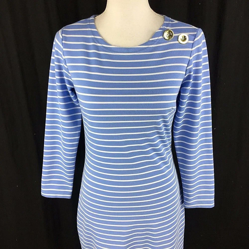 Sail to Sable Womens‎ Sheath Tunic Dress Size XS Blue 3/4 Sleeve Gold Button